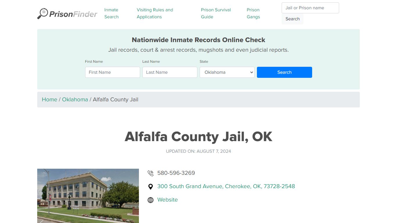 Alfalfa County Jail, OK Inmate Search, Mugshots, Visitation, Phone no ...