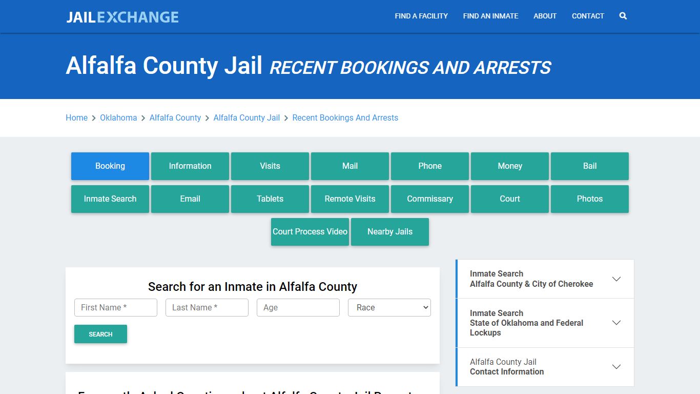 Alfalfa County Jail Recent Bookings And Arrests - Jail Exchange