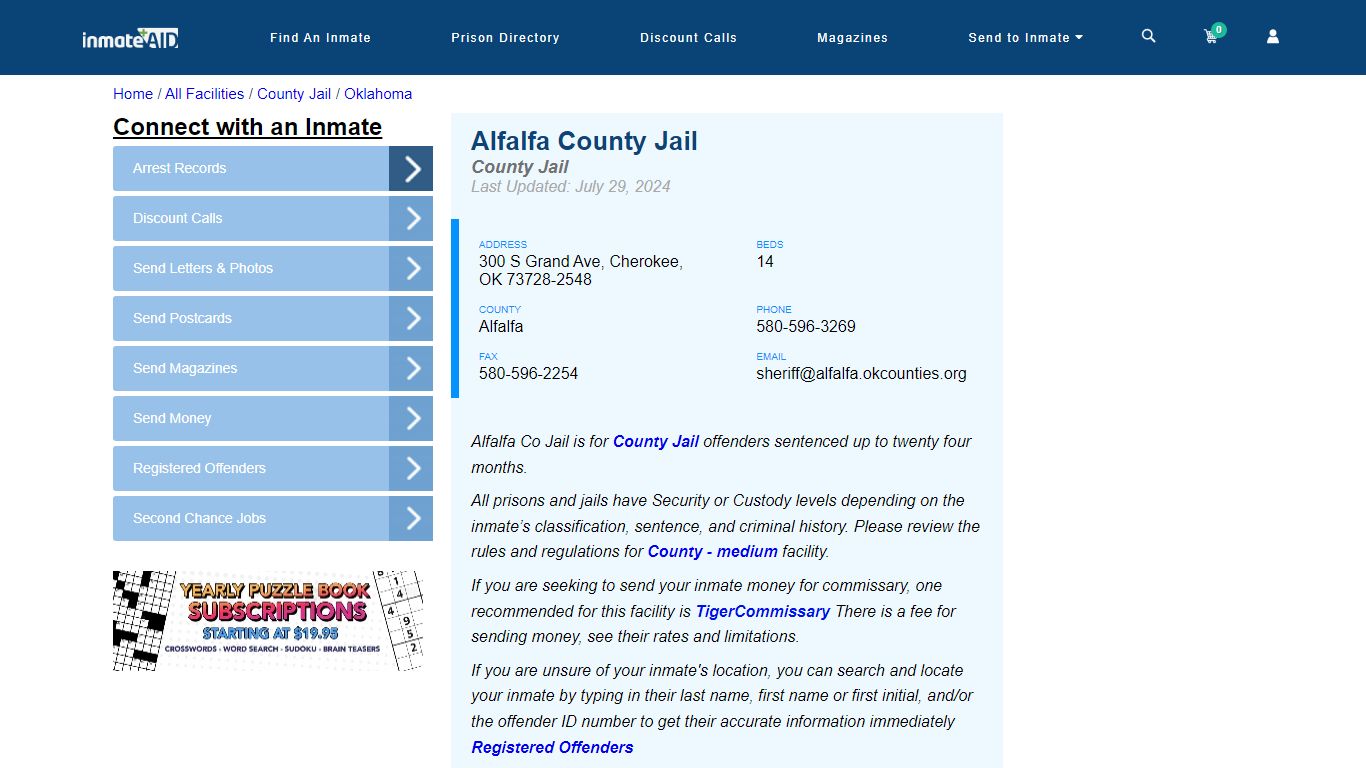 Alfalfa County Jail - Inmate Locator